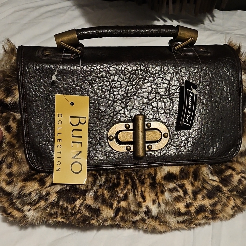 Bueno Black and Brown Faux Fur Satchel